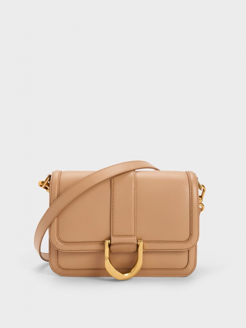 Geanta Crossbody Charles & Keith Gabine Piele Bej | 740NCJMRP