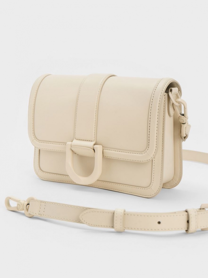 Geanta Crossbody Charles & Keith Gabine Piele Albi | 382RJNLXE