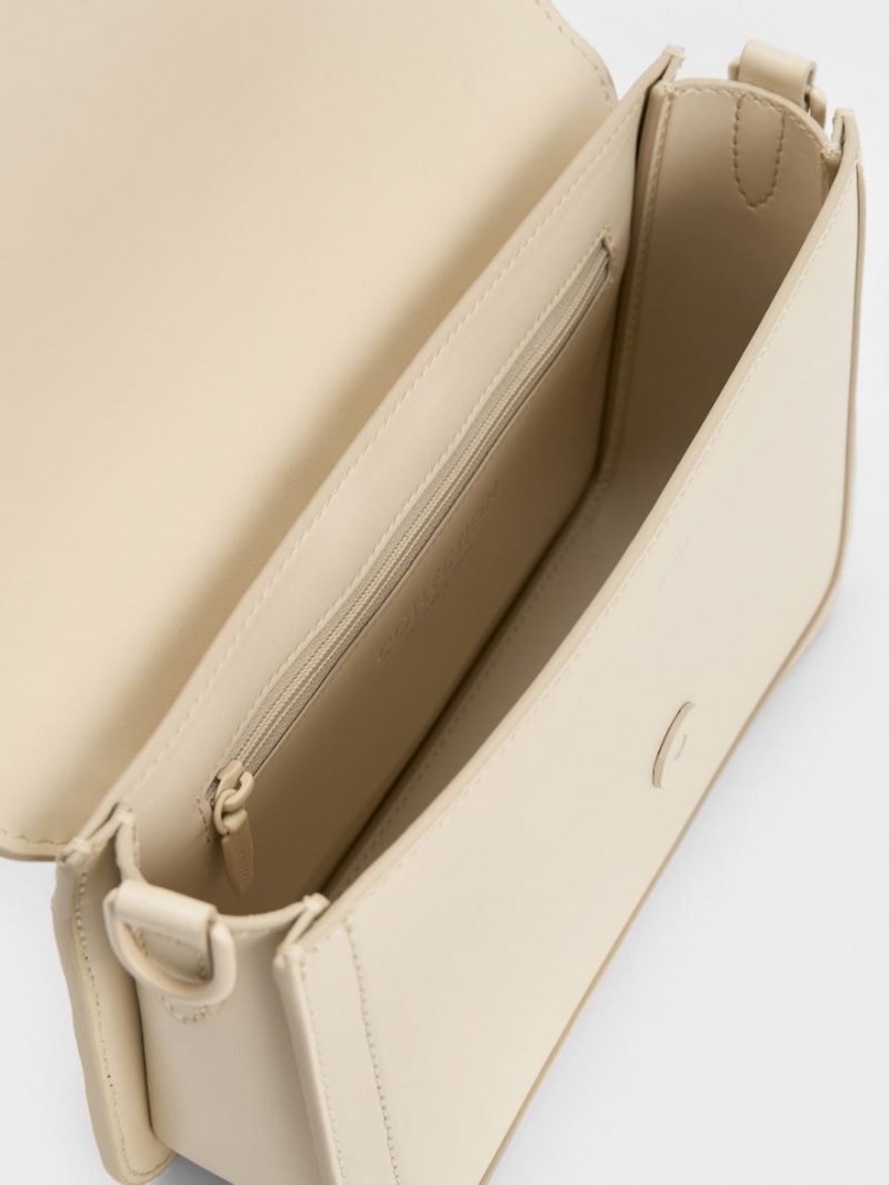 Geanta Crossbody Charles & Keith Gabine Piele Albi | 382RJNLXE