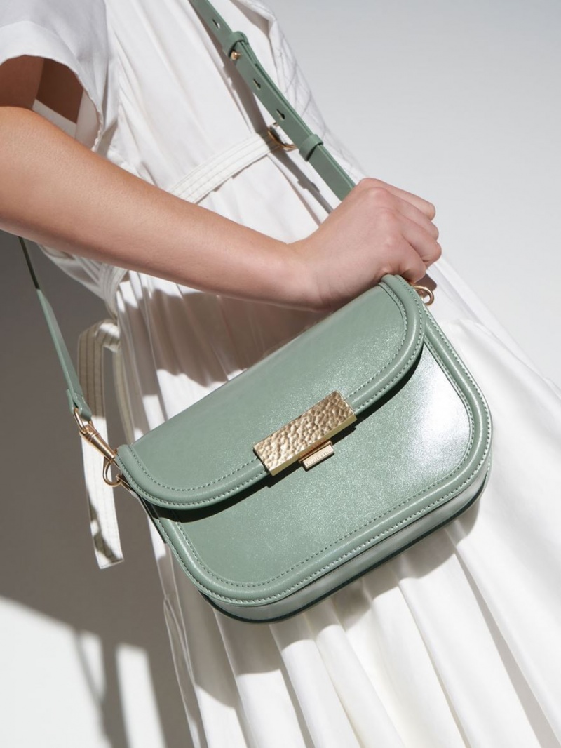 Geanta Crossbody Charles & Keith Genevieve Metallic Accent Verzi | 504QTXPJG