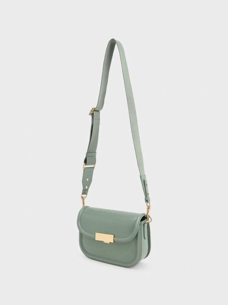 Geanta Crossbody Charles & Keith Genevieve Metallic Accent Verzi | 504QTXPJG