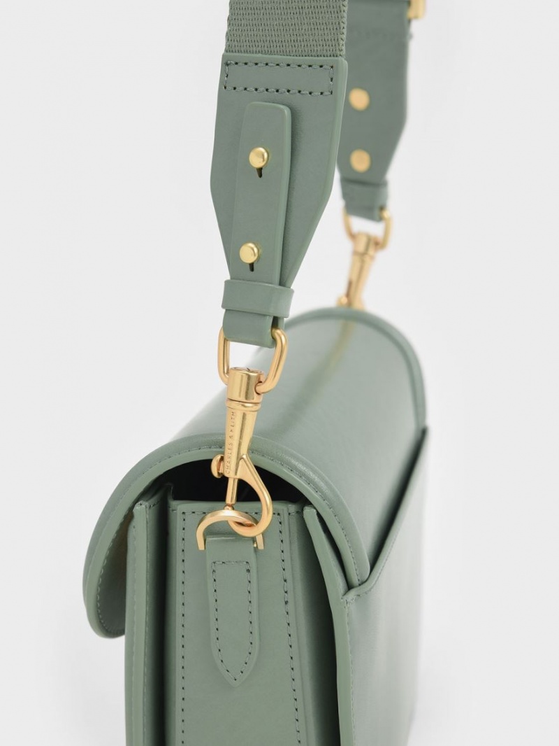 Geanta Crossbody Charles & Keith Genevieve Metallic Accent Verzi | 504QTXPJG