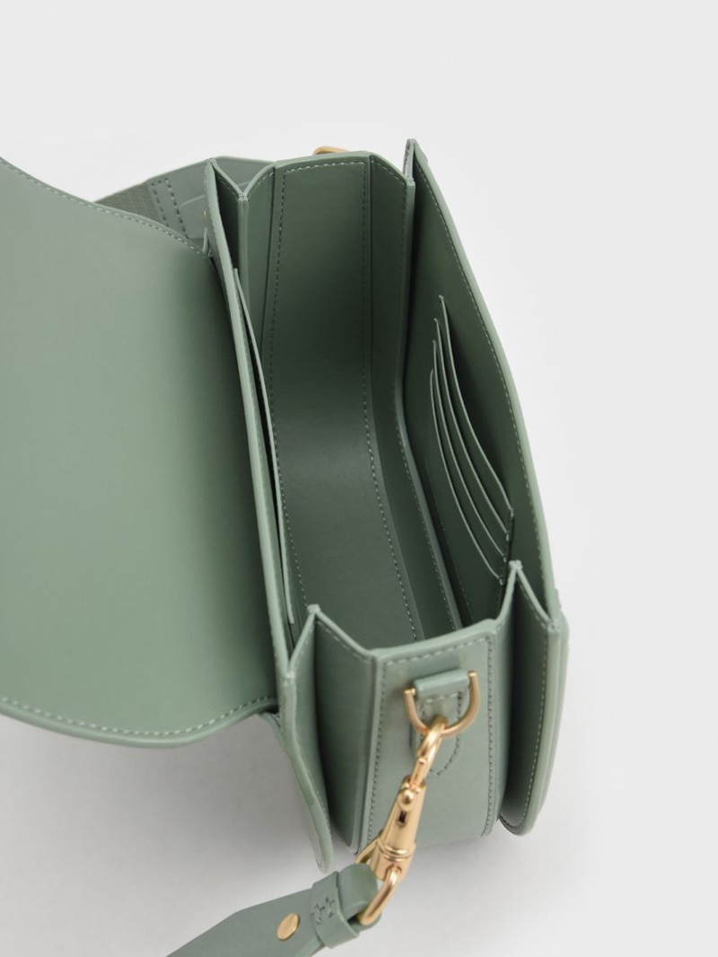 Geanta Crossbody Charles & Keith Genevieve Metallic Accent Verzi | 504QTXPJG