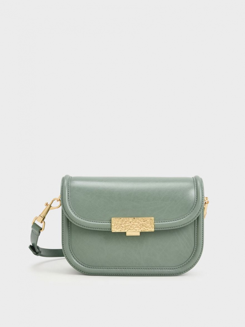 Geanta Crossbody Charles & Keith Genevieve Metallic Accent Verzi | 504QTXPJG