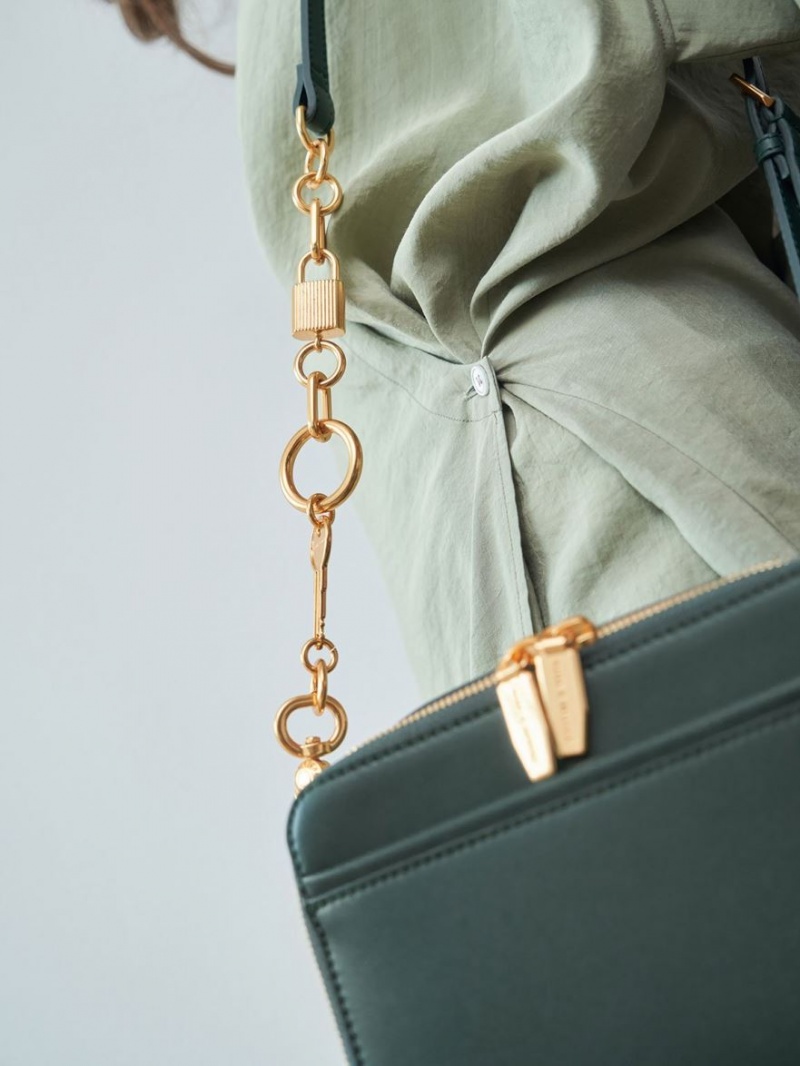 Geanta Crossbody Charles & Keith Grosolan Chain Handle Two-Way Zip Verzi Inchis | 716AXHZCU