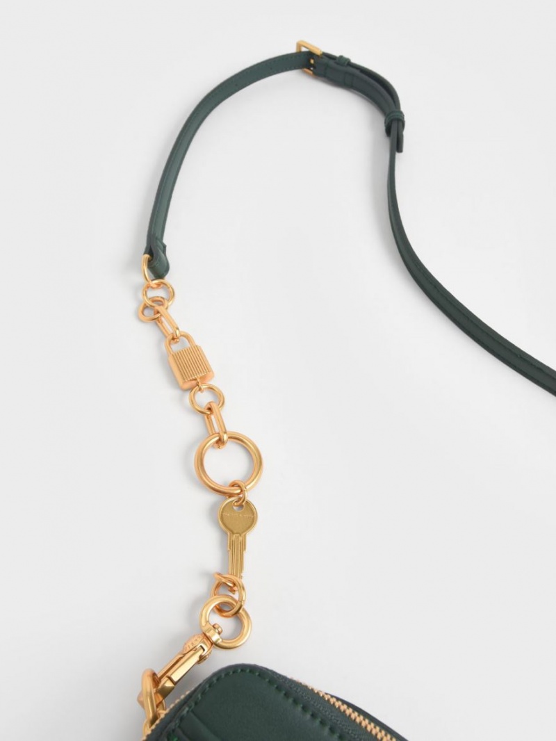 Geanta Crossbody Charles & Keith Grosolan Chain Handle Two-Way Zip Verzi Inchis | 716AXHZCU