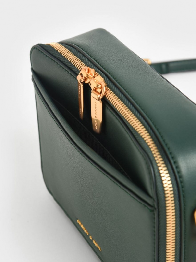 Geanta Crossbody Charles & Keith Grosolan Chain Handle Two-Way Zip Verzi Inchis | 716AXHZCU
