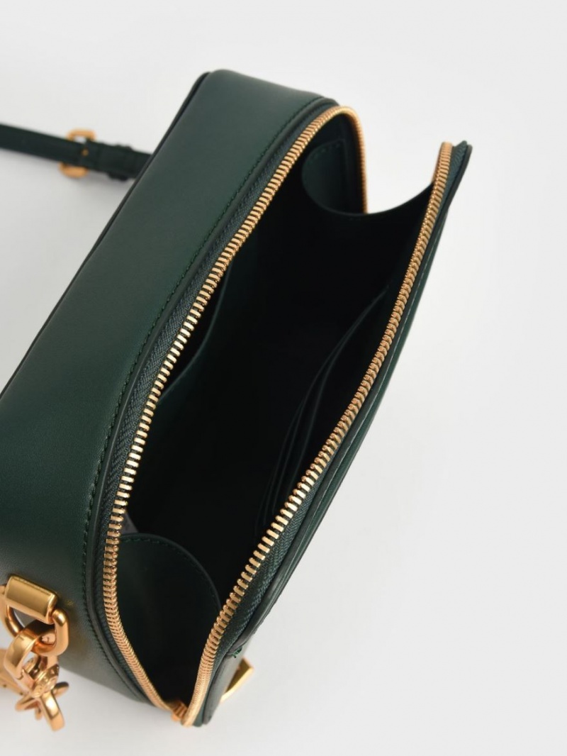 Geanta Crossbody Charles & Keith Grosolan Chain Handle Two-Way Zip Verzi Inchis | 716AXHZCU