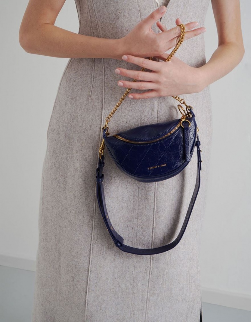 Geanta Crossbody Charles & Keith Half Moon Albastri Inchis | 602GIUHRE