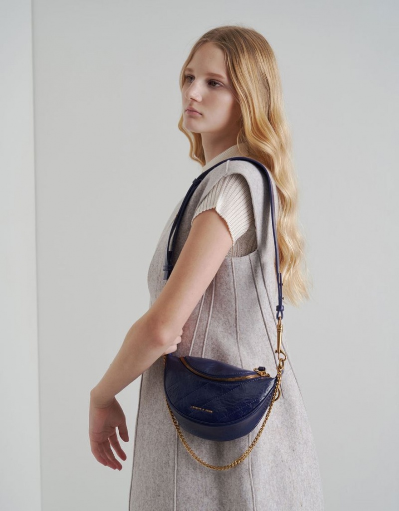 Geanta Crossbody Charles & Keith Half Moon Albastri Inchis | 602GIUHRE