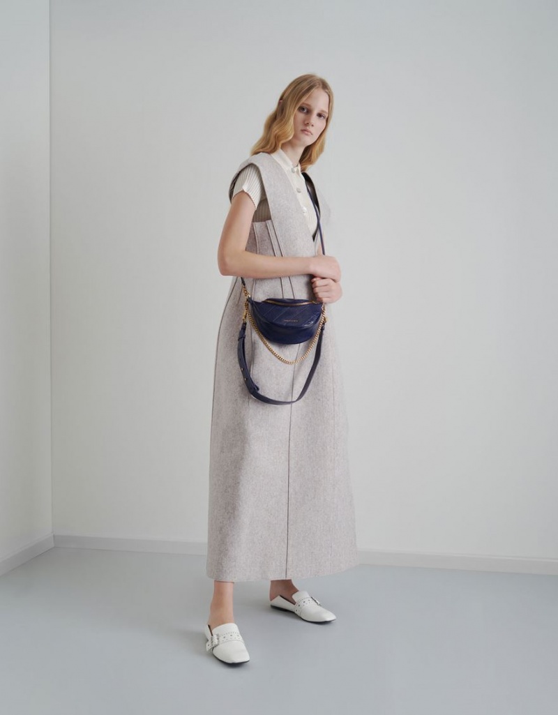 Geanta Crossbody Charles & Keith Half Moon Albastri Inchis | 602GIUHRE