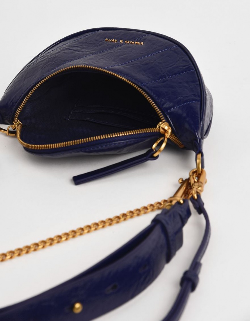Geanta Crossbody Charles & Keith Half Moon Albastri Inchis | 602GIUHRE