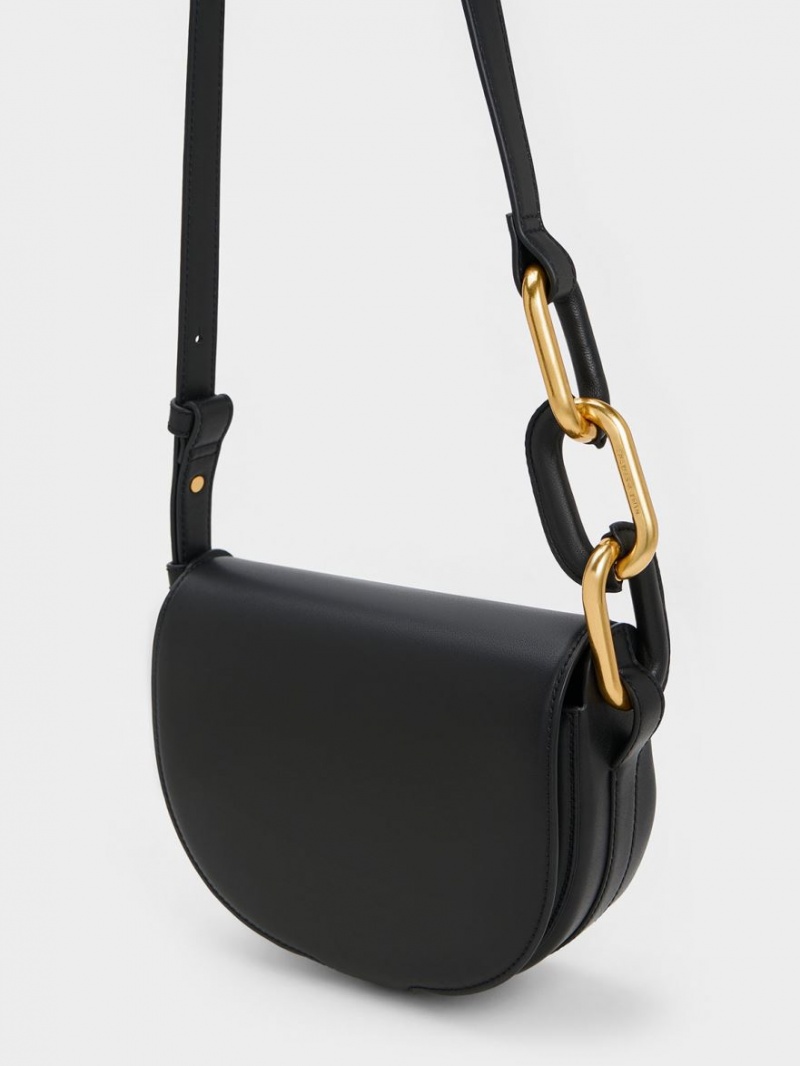 Geanta Crossbody Charles & Keith Kora Saddle Negrii | 075WSPKZN