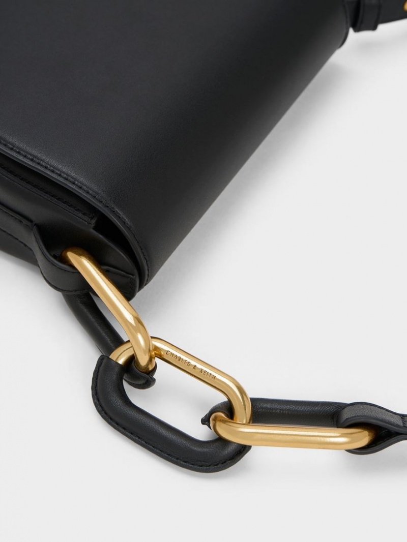 Geanta Crossbody Charles & Keith Kora Saddle Negrii | 075WSPKZN