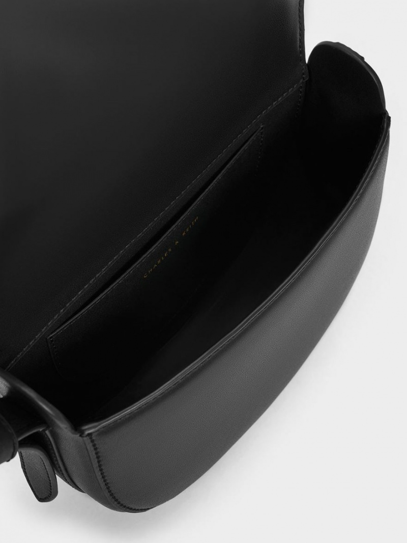 Geanta Crossbody Charles & Keith Kora Saddle Negrii | 075WSPKZN