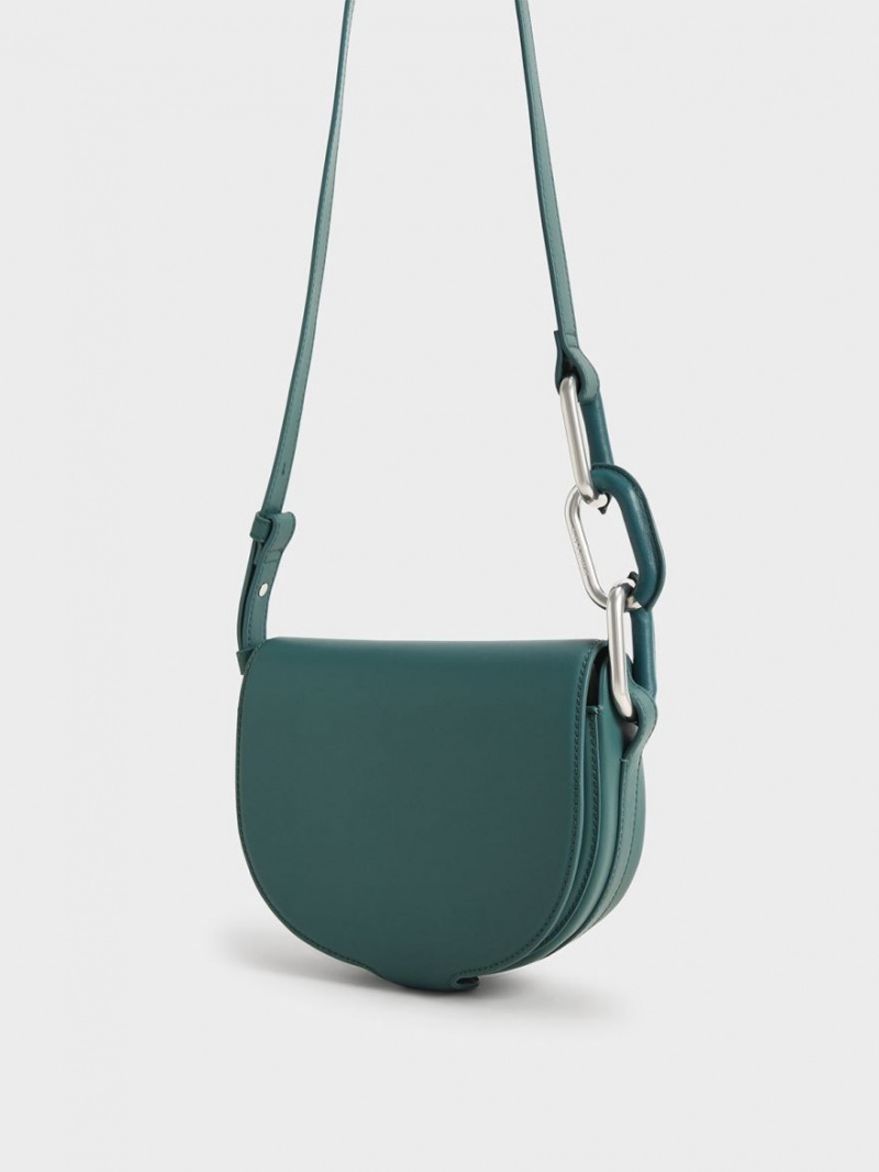 Geanta Crossbody Charles & Keith Kora Saddle Verzi | 407XQYLFO