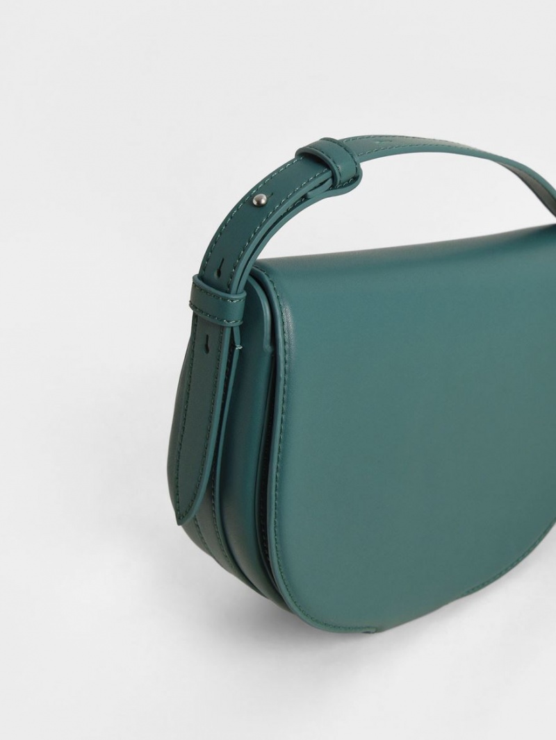 Geanta Crossbody Charles & Keith Kora Saddle Verzi | 407XQYLFO