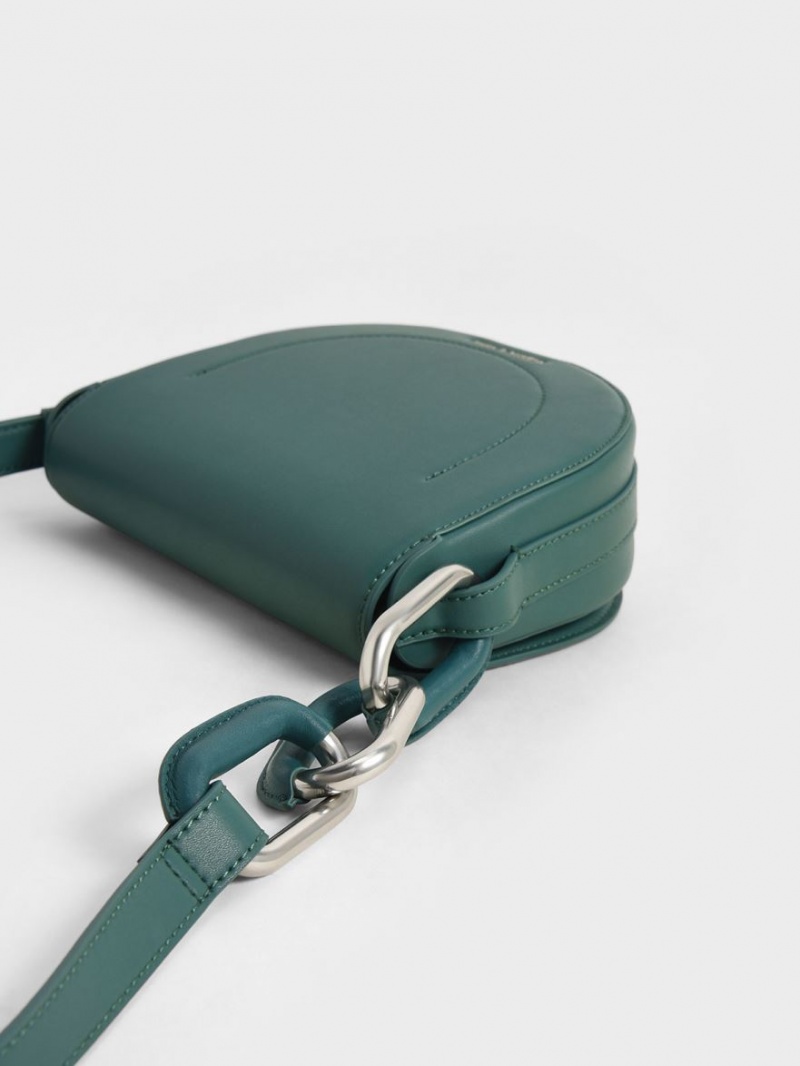 Geanta Crossbody Charles & Keith Kora Saddle Verzi | 407XQYLFO