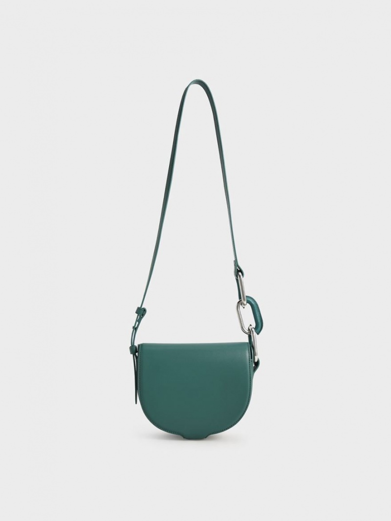 Geanta Crossbody Charles & Keith Kora Saddle Verzi | 407XQYLFO
