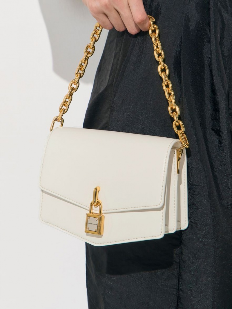 Geanta Crossbody Charles & Keith Lock-Motif Geometric Albi | 764ROEWFN