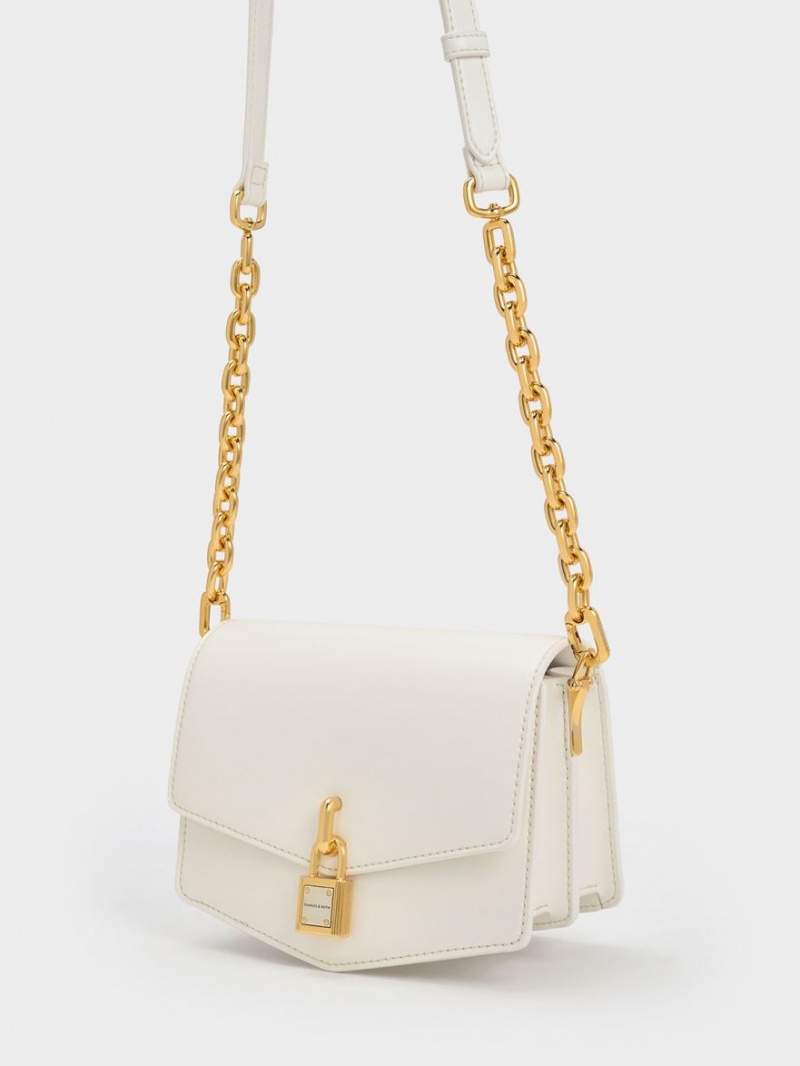 Geanta Crossbody Charles & Keith Lock-Motif Geometric Albi | 764ROEWFN