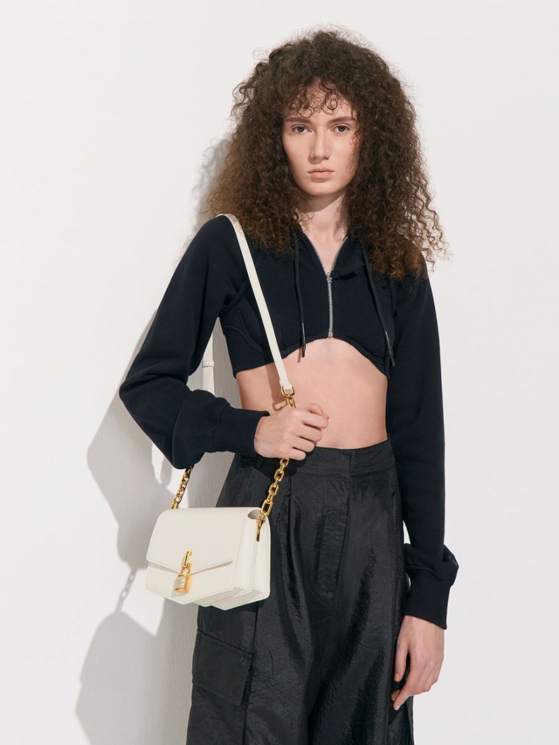Geanta Crossbody Charles & Keith Lock-Motif Geometric Albi | 764ROEWFN