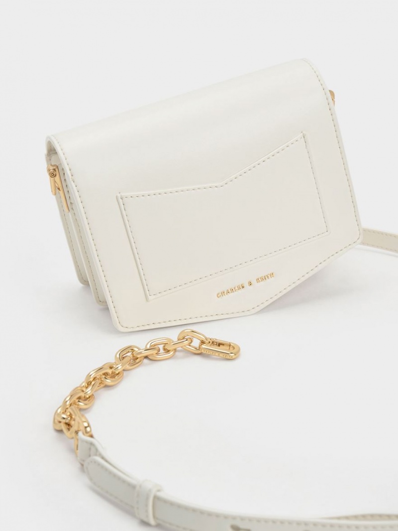 Geanta Crossbody Charles & Keith Lock-Motif Geometric Albi | 764ROEWFN