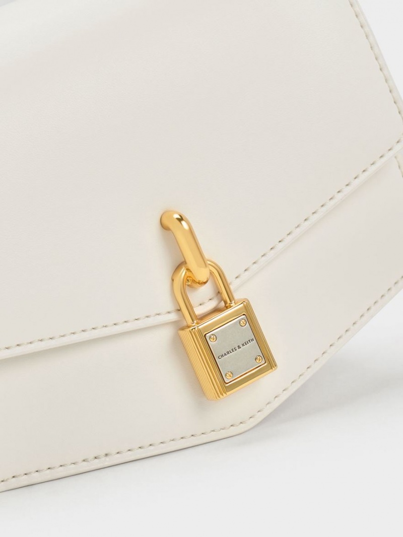 Geanta Crossbody Charles & Keith Lock-Motif Geometric Albi | 764ROEWFN