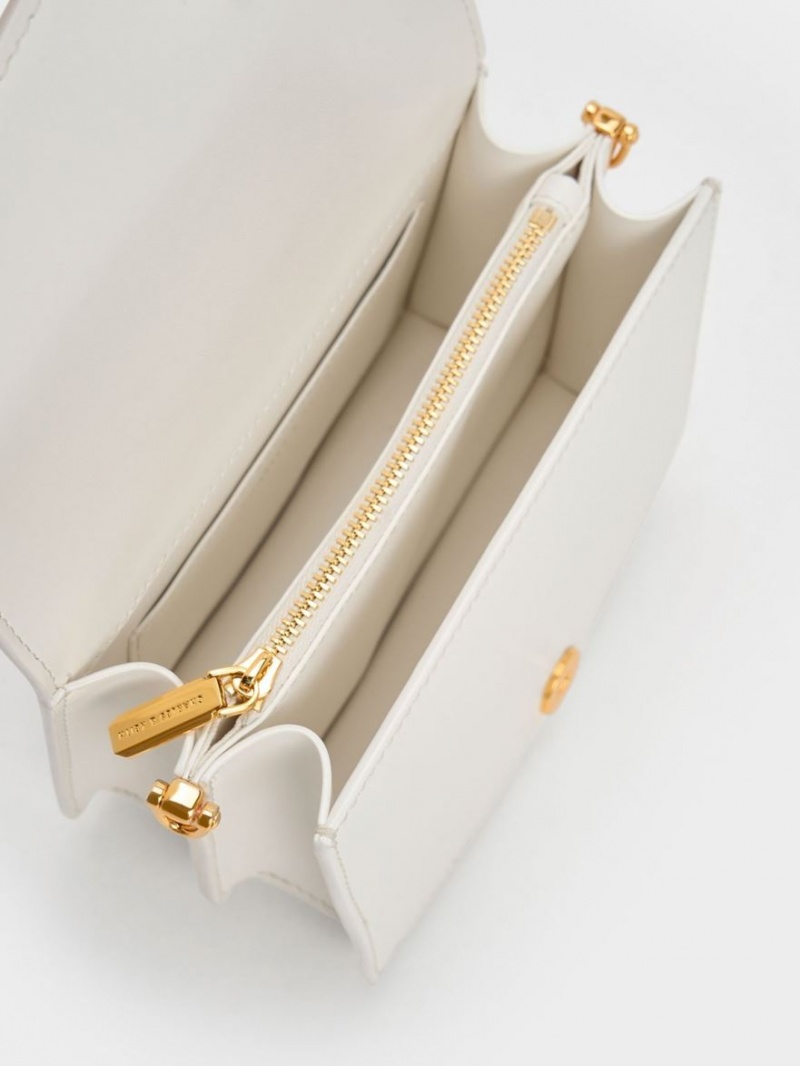 Geanta Crossbody Charles & Keith Lock-Motif Geometric Albi | 764ROEWFN