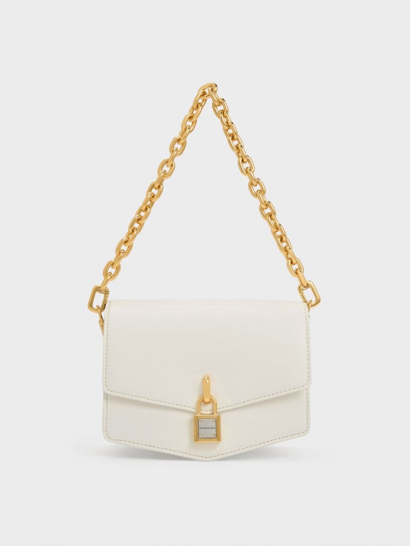 Geanta Crossbody Charles & Keith Lock-Motif Geometric Albi | 764ROEWFN
