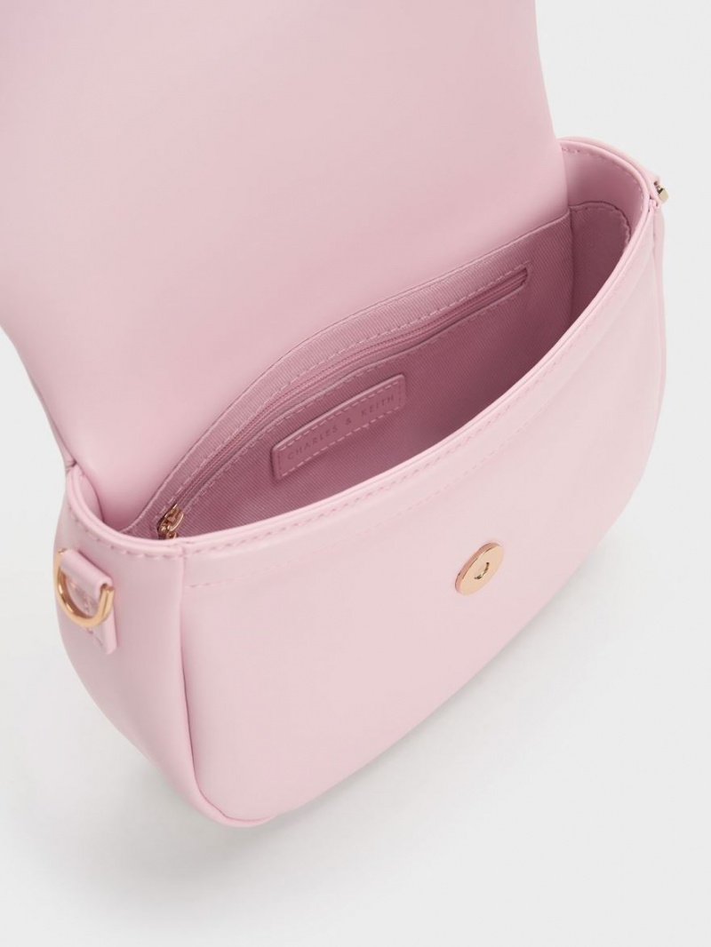 Geanta Crossbody Charles & Keith Matlasat Ball Curved Roz | 981VSGITP