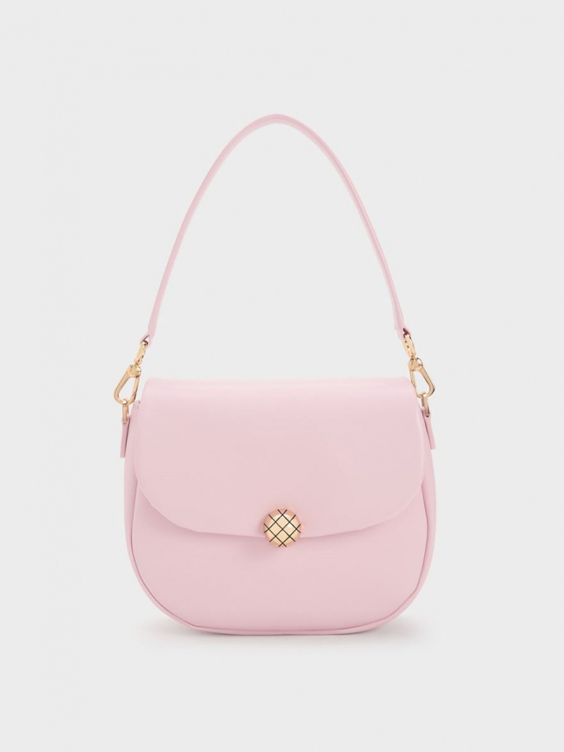 Geanta Crossbody Charles & Keith Matlasat Ball Curved Roz | 981VSGITP