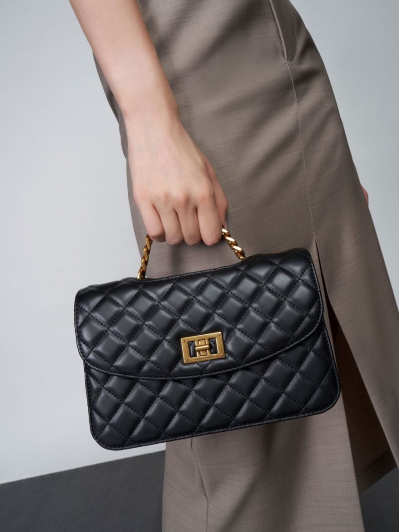 Geanta Crossbody Charles & Keith Matlasat Chain Negrii | 120TKRZGX