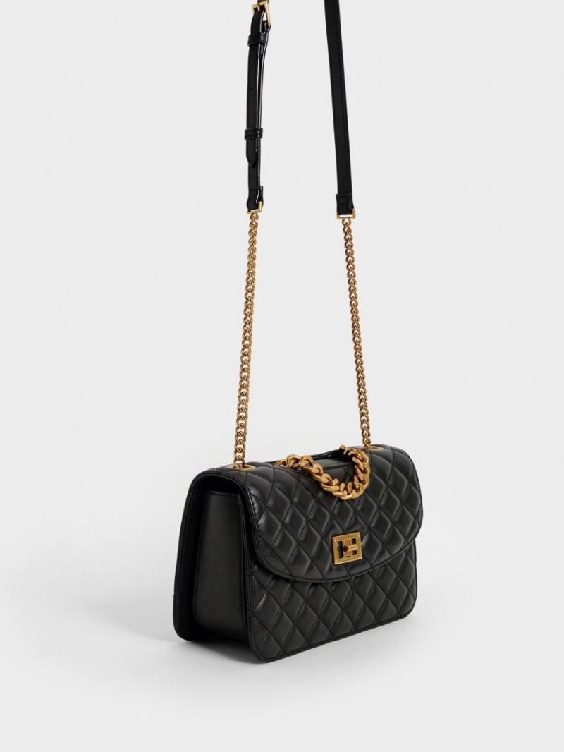 Geanta Crossbody Charles & Keith Matlasat Chain Negrii | 120TKRZGX