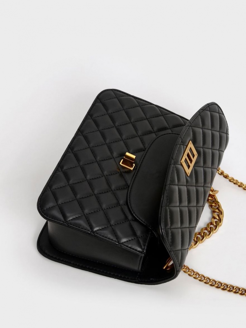 Geanta Crossbody Charles & Keith Matlasat Chain Negrii | 120TKRZGX