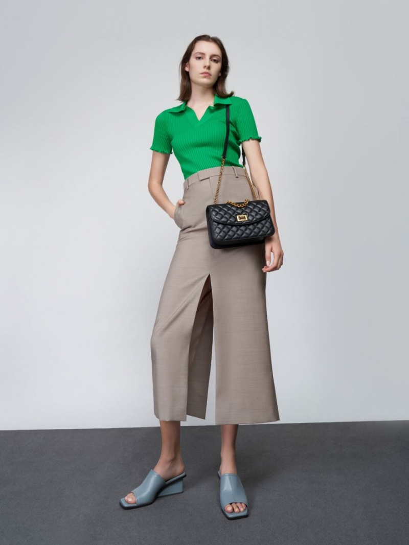 Geanta Crossbody Charles & Keith Matlasat Chain Negrii | 120TKRZGX