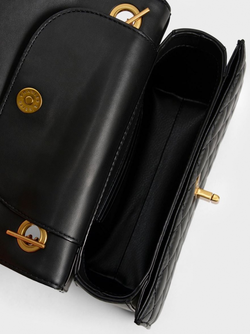 Geanta Crossbody Charles & Keith Matlasat Chain Negrii | 120TKRZGX