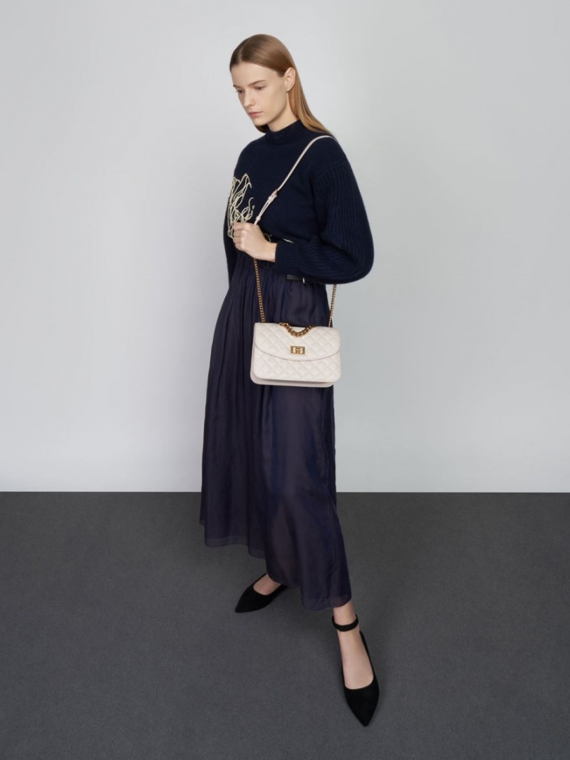 Geanta Crossbody Charles & Keith Matlasat Chain Albi | 627DJHEGW