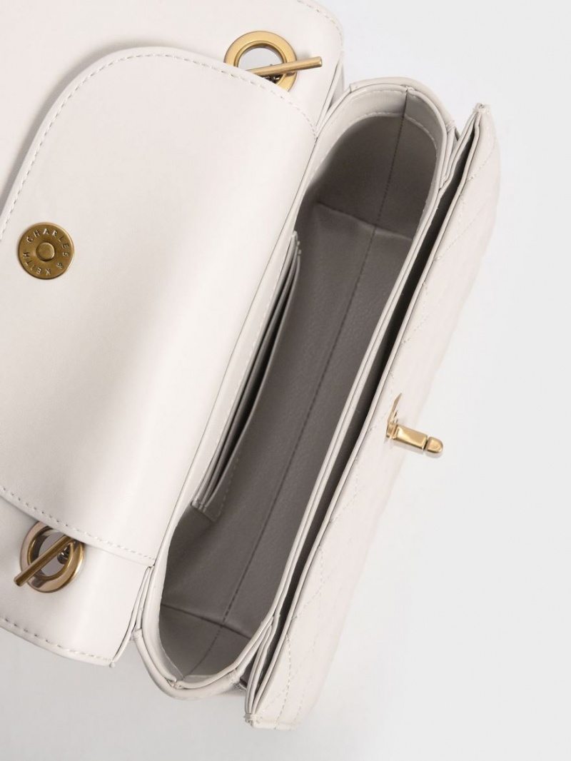 Geanta Crossbody Charles & Keith Matlasat Chain Albi | 627DJHEGW