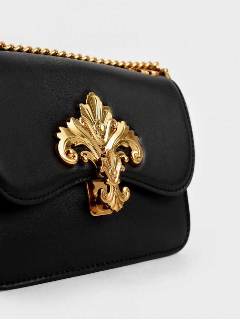 Geanta Crossbody Charles & Keith Meriah Chain Curea Negrii | 851XFHDJM