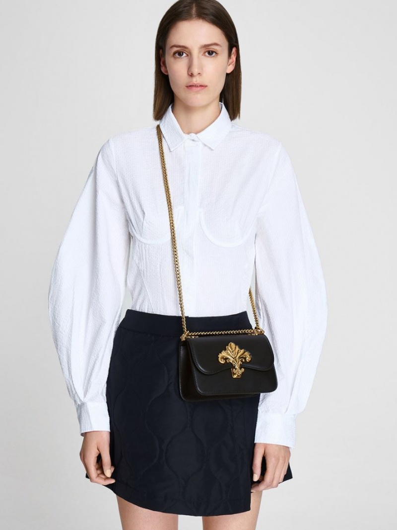 Geanta Crossbody Charles & Keith Meriah Chain Curea Negrii | 851XFHDJM