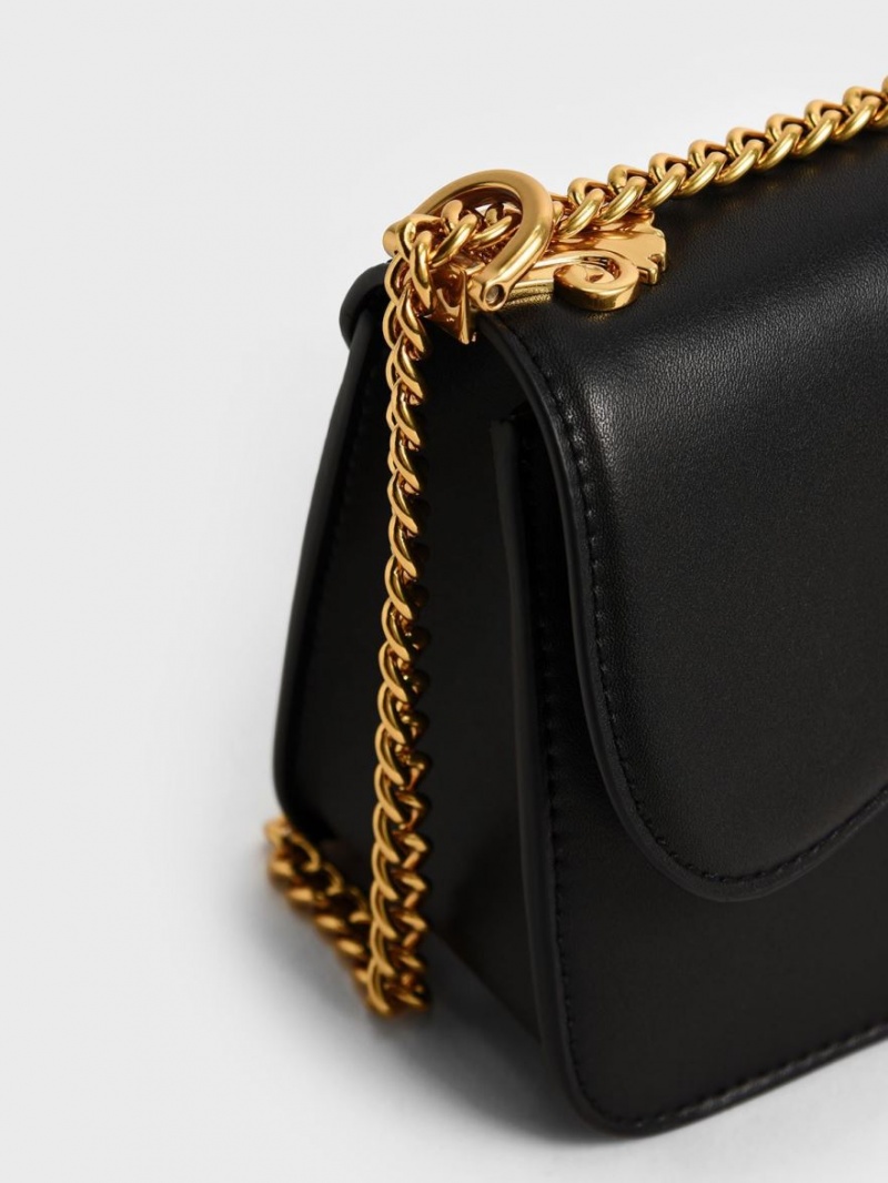 Geanta Crossbody Charles & Keith Meriah Chain Curea Negrii | 851XFHDJM