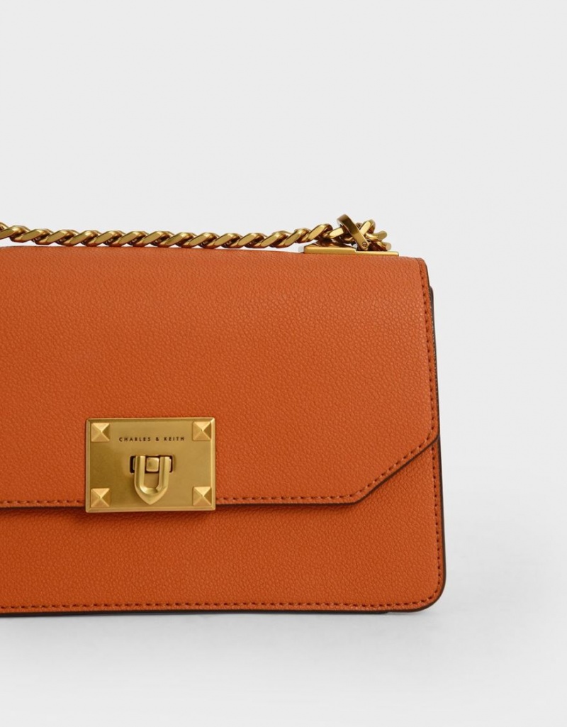 Geanta Crossbody Charles & Keith Metallic Push-Lock Portocalii | 042KQTNGE