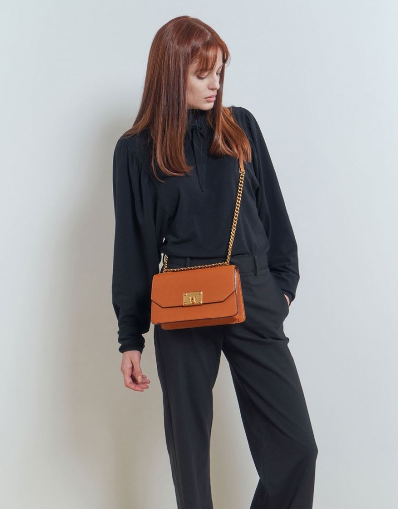 Geanta Crossbody Charles & Keith Metallic Push-Lock Portocalii | 042KQTNGE