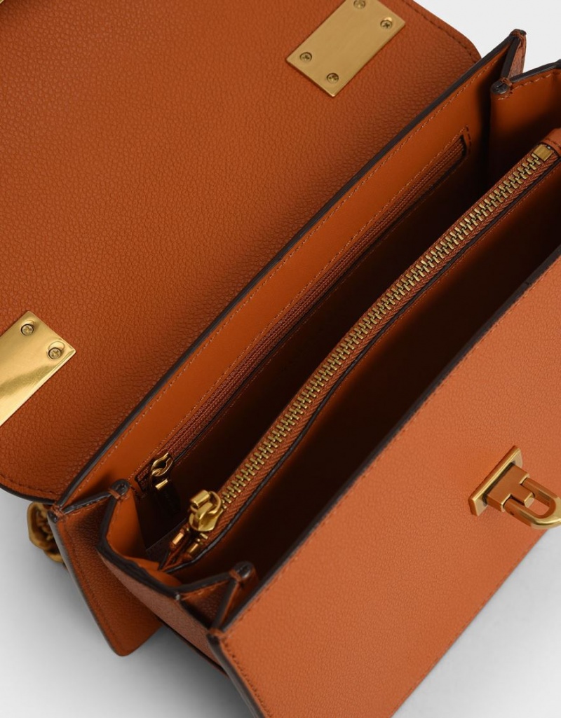 Geanta Crossbody Charles & Keith Metallic Push-Lock Portocalii | 042KQTNGE