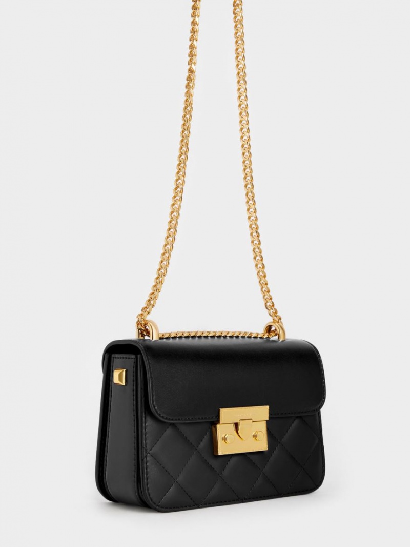 Geanta Crossbody Charles & Keith Metallic Push-Lock Chain Negrii | 371ICYZDH