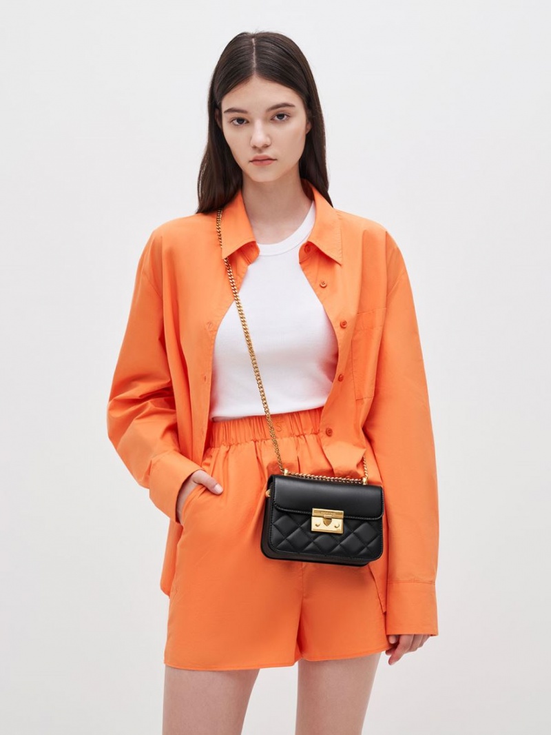 Geanta Crossbody Charles & Keith Metallic Push-Lock Chain Negrii | 371ICYZDH