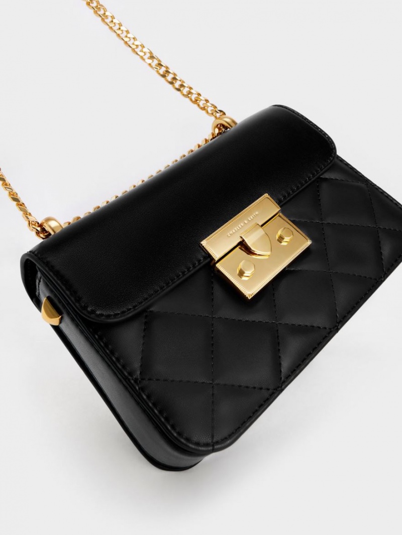 Geanta Crossbody Charles & Keith Metallic Push-Lock Chain Negrii | 371ICYZDH