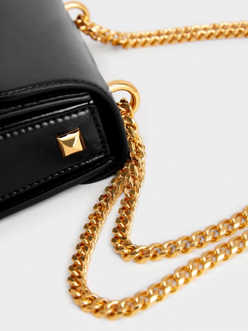 Geanta Crossbody Charles & Keith Metallic Push-Lock Chain Negrii | 371ICYZDH