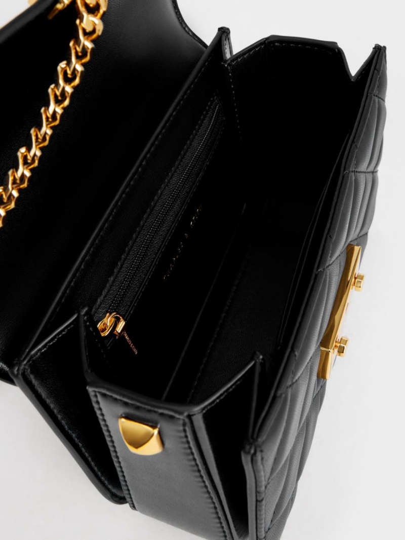 Geanta Crossbody Charles & Keith Metallic Push-Lock Chain Negrii | 371ICYZDH